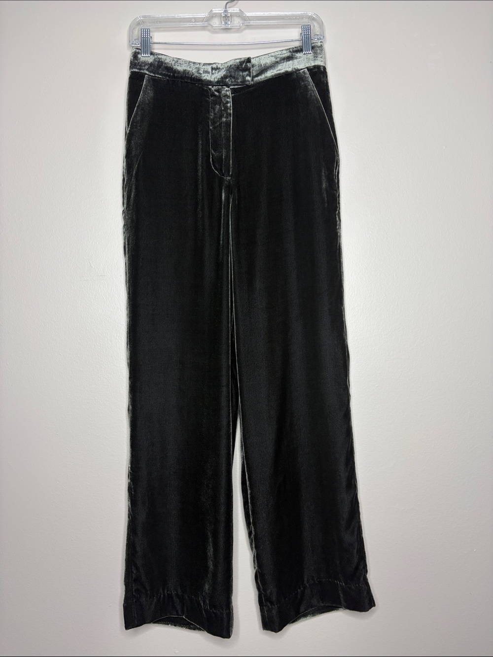 COS Dark Forest Green Velvet Wide Leg Trousers Pants Size 2